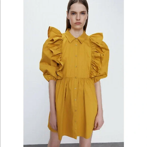 New ZARA RUFFLED VOLUMINOUS DRESS - Picture 12 of 17